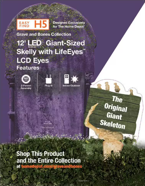 12 ft. Grave & Bones Giant-Sized Skelly with LifeEyesTM LCD Eyes H5