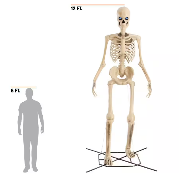 12 ft. Grave & Bones Giant-Sized Skelly with LifeEyesTM LCD Eyes H5