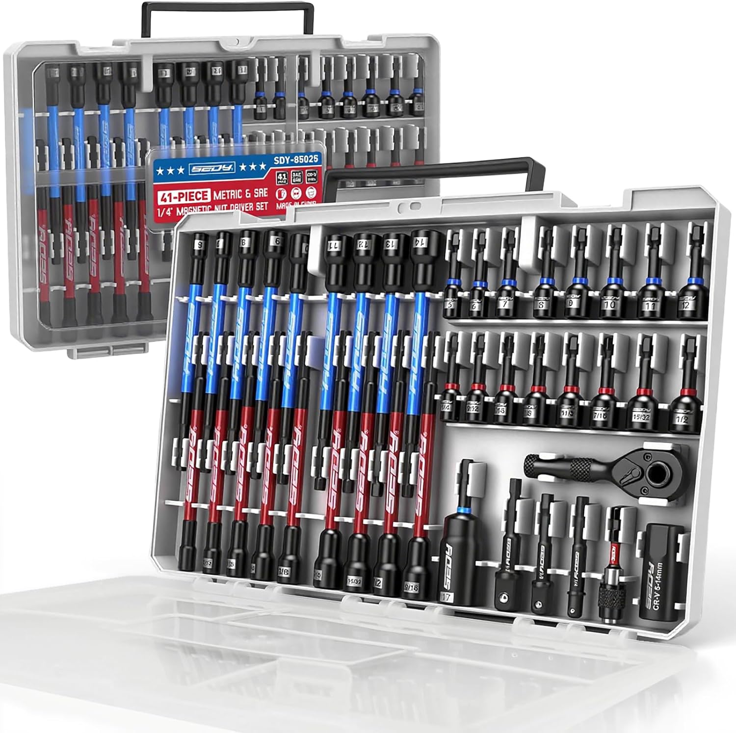 80-Piece Premium Magnetic Impact Nut Driver Set Metric & SAE with Socket Adapters, Bit Holder, Wing Nut Driver, Universal Sockets, Quick Release Extension, Power Bits
