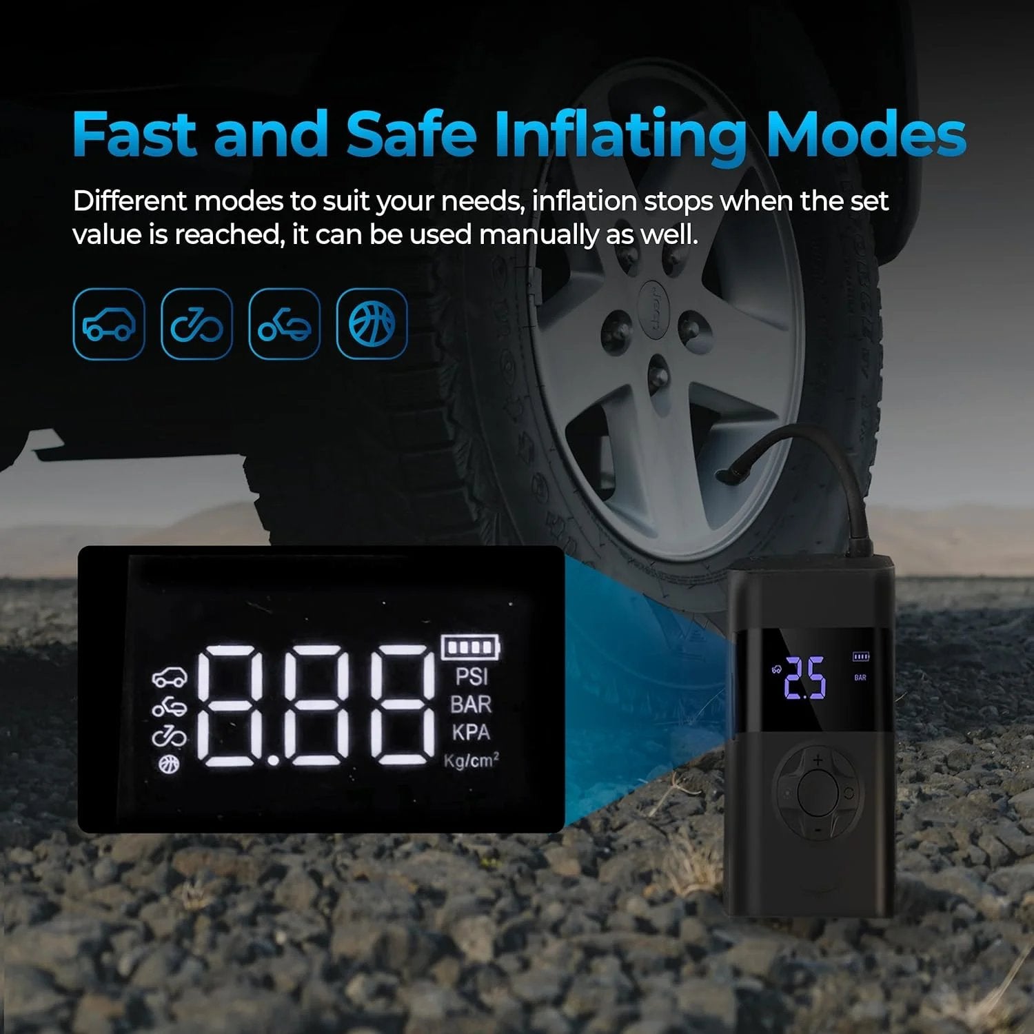 🔥Multifunctional Portable Tire Airpump - Smart ON/OFF Hose Design