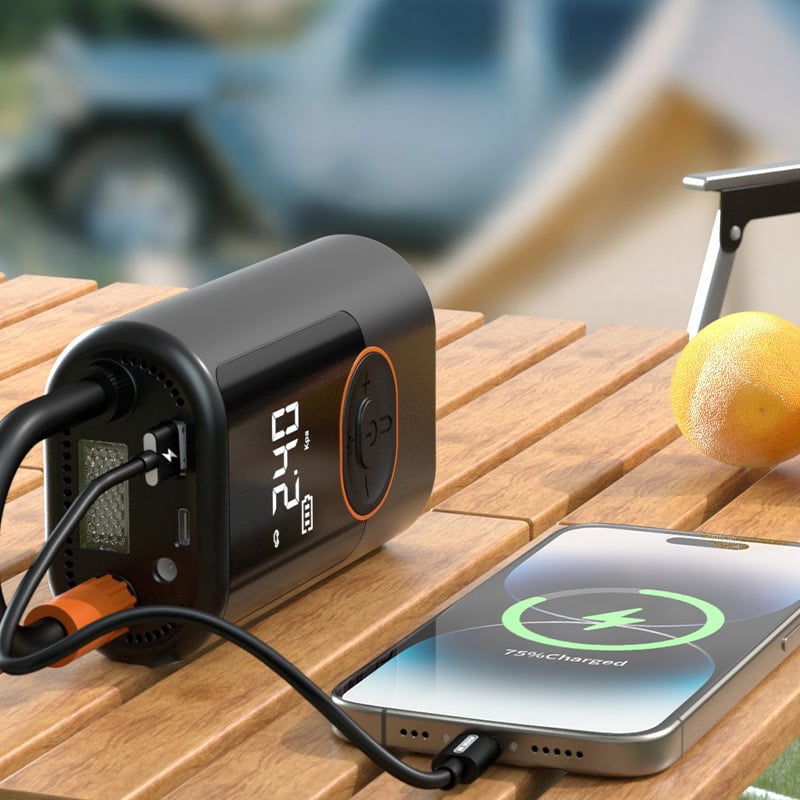 🔥Multifunctional Portable Tire Airpump - Smart ON/OFF Hose Design