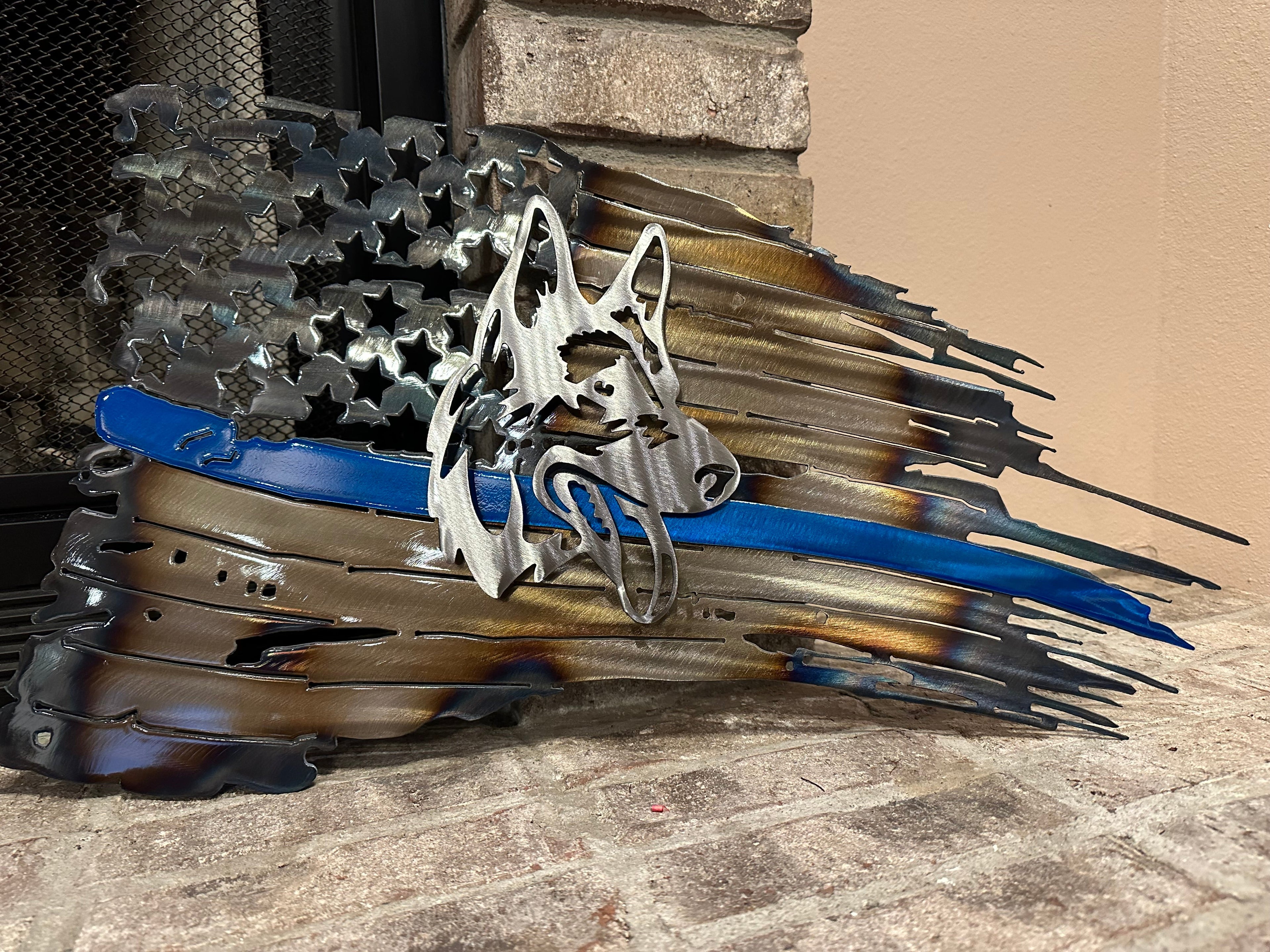 Tattered American Flag -  K9 with Blue Line Edition