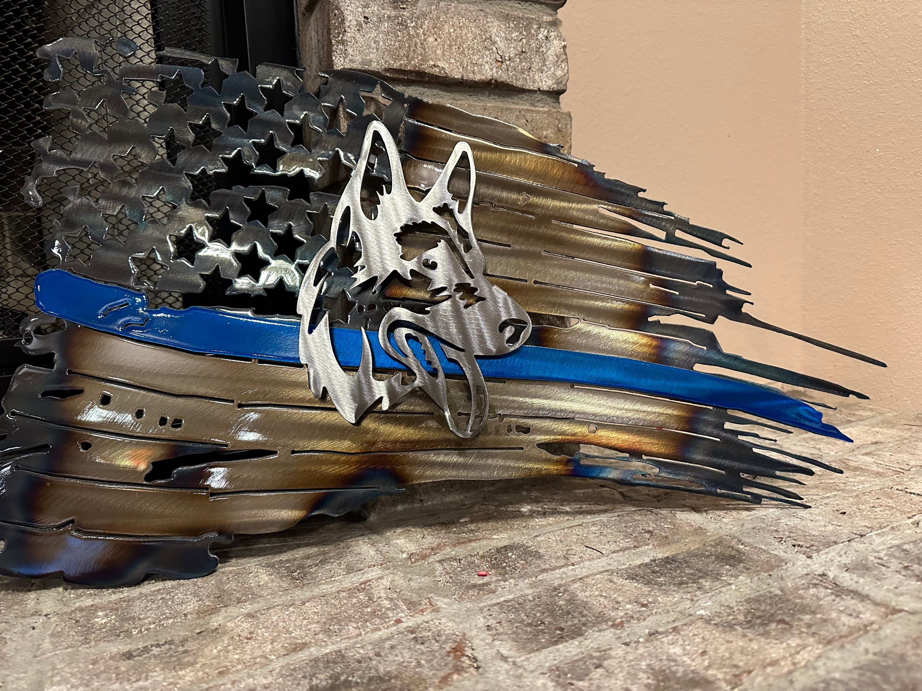 Tattered American Flag -  K9 with Blue Line Edition